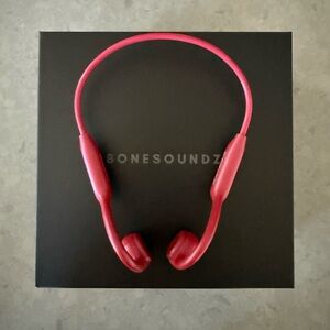 BoneSoundz Aware Bone Conduction Wireless Headphones in Red With Carry Case